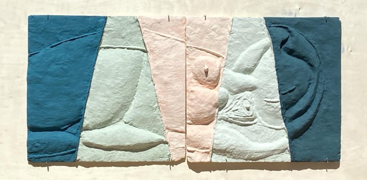 GUERRERA_SPEZZATA. Sand casting, gesso, pigmenti, cm 120x60